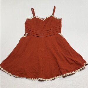 Unique Vintage Rust Daisy-Trim Mini Dress